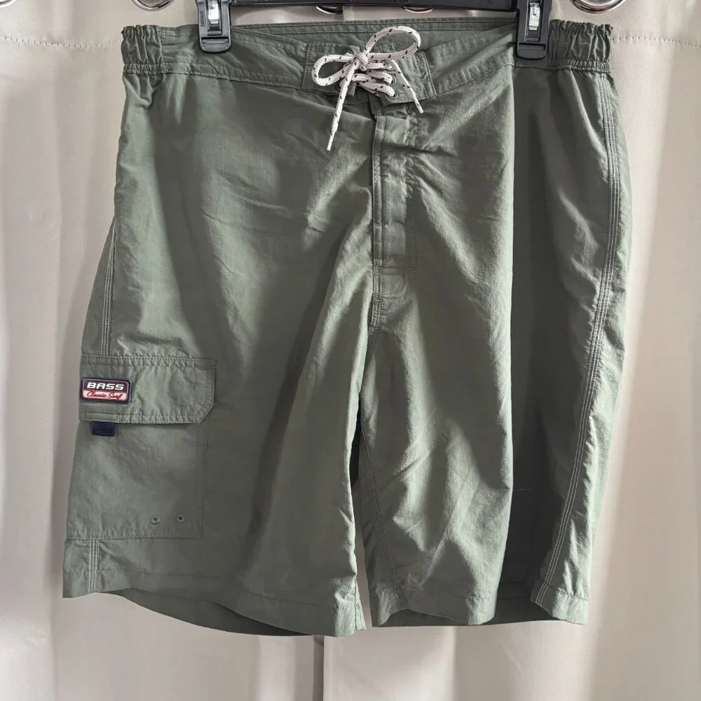 Bass Mens Board Shorts Large Surf Green Classic Cargo‎ Y2K Nylon Gorpcore 18204x
